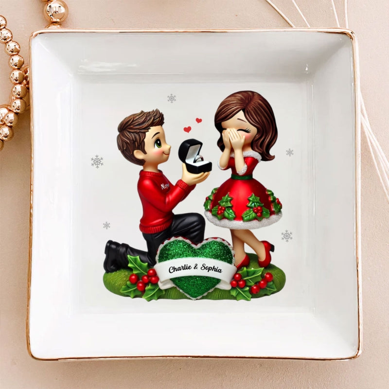 Marriage Proposal Jewelry Dish, Personalized Newly Engaged Couple Gift, She Said Yes!
