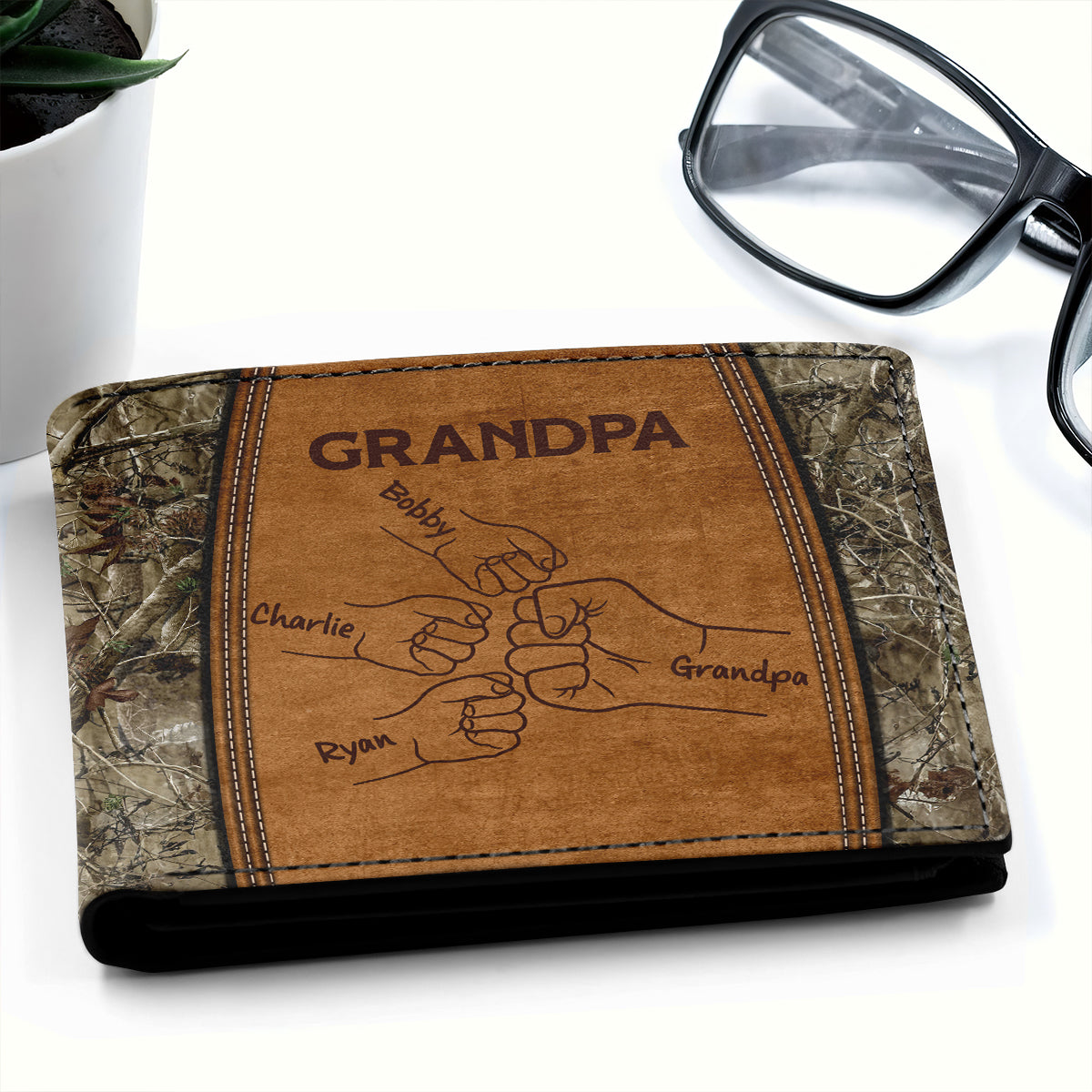 Grandpa Dad Fist Bump Camouflage Personalized Men’s Wallet