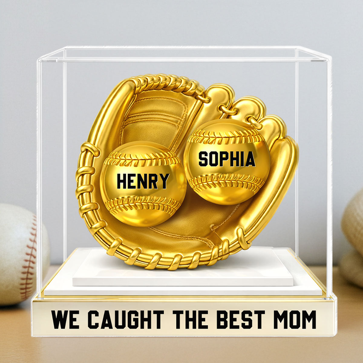We Caught the Best Mom Golden Glove - Personalized Acrylic Block Plaque - Heartfelt Mother's Day Gift for Mom