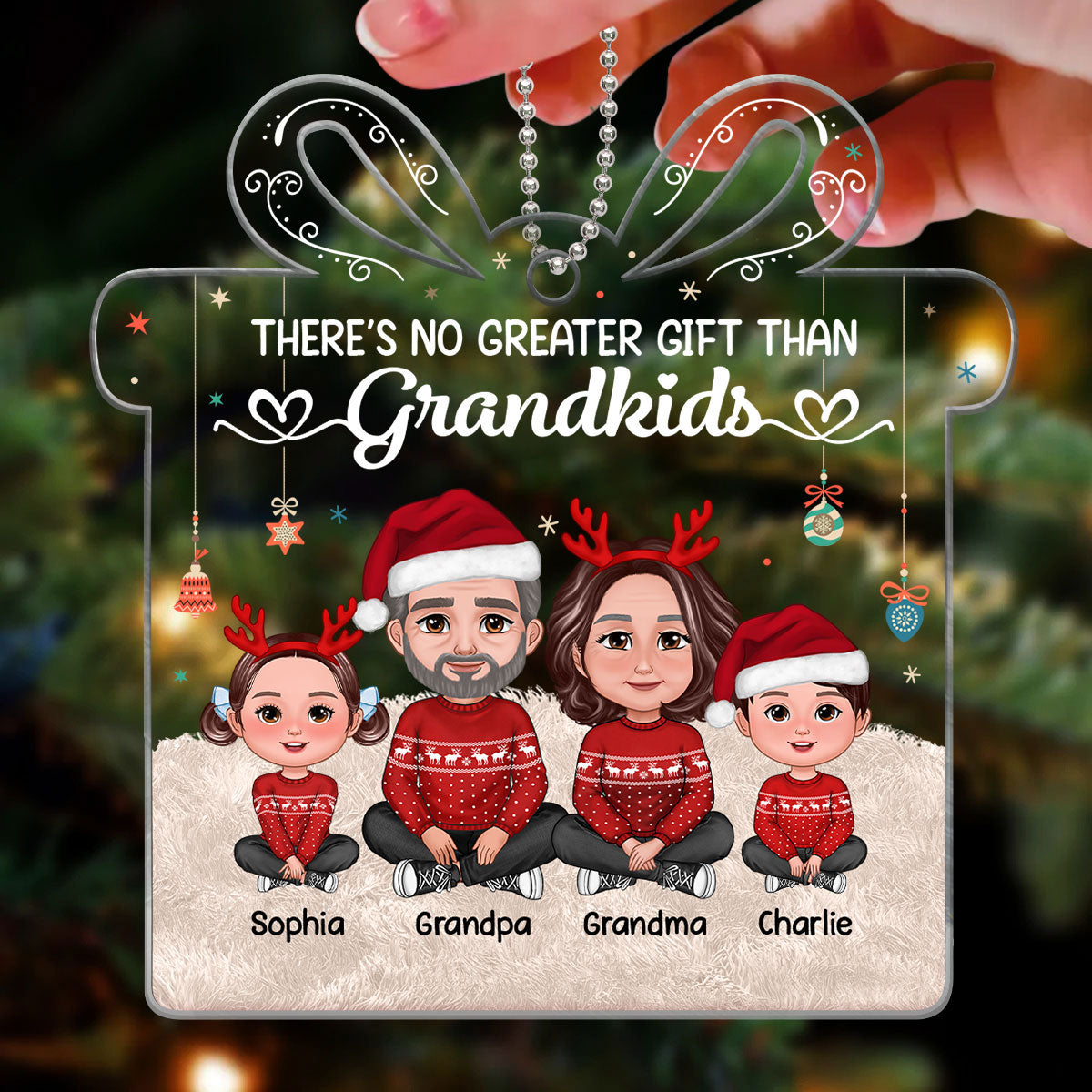 There‘s No Greater Gift Than Grandkids New Face Grandchildren Crossed Legs Sitting With Grandparents Personalized Gift Shaped Acrylic Ornament