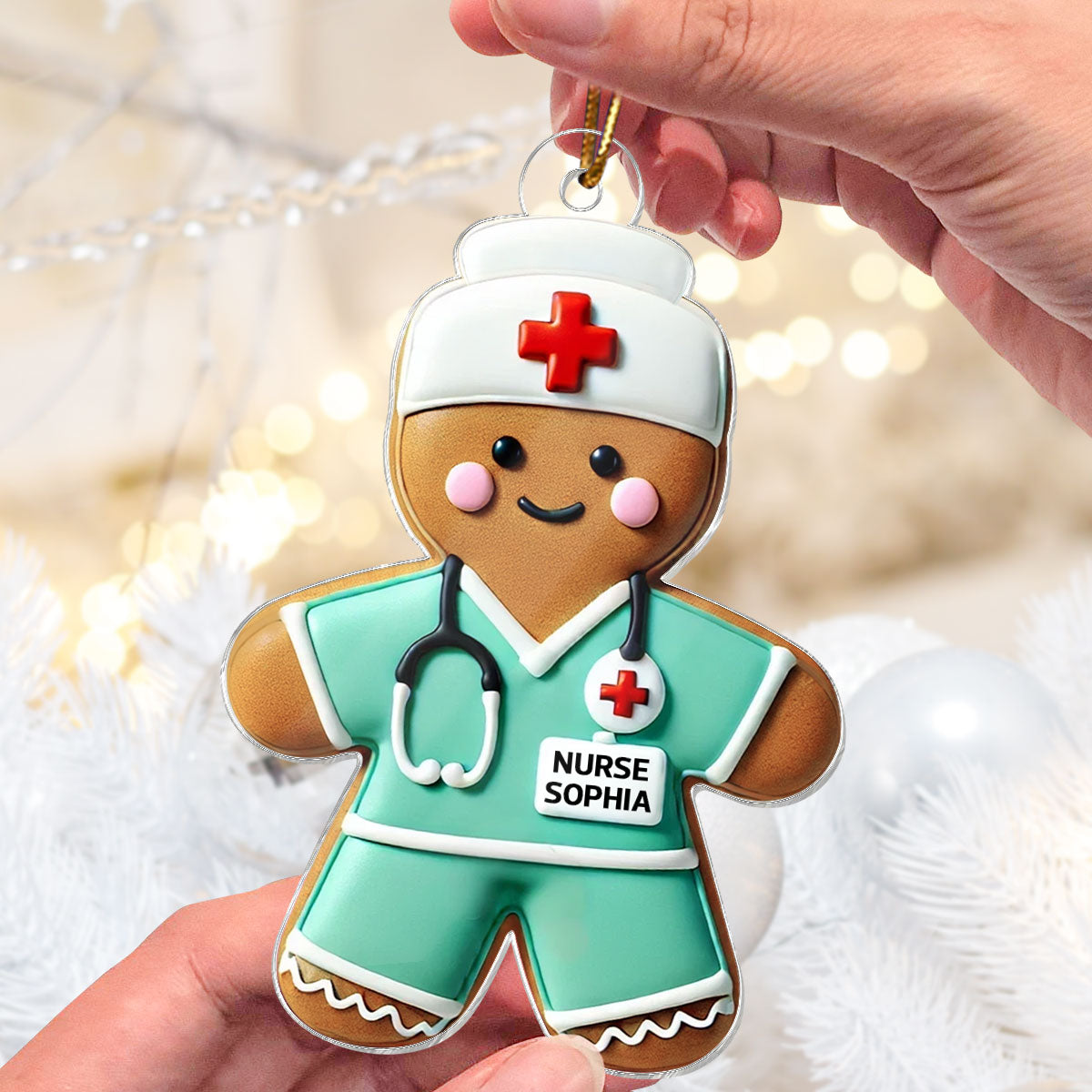 3D Effect Gingerbread Nurse Personalized Acrylic Ornament, Christmas Gift For Nurses