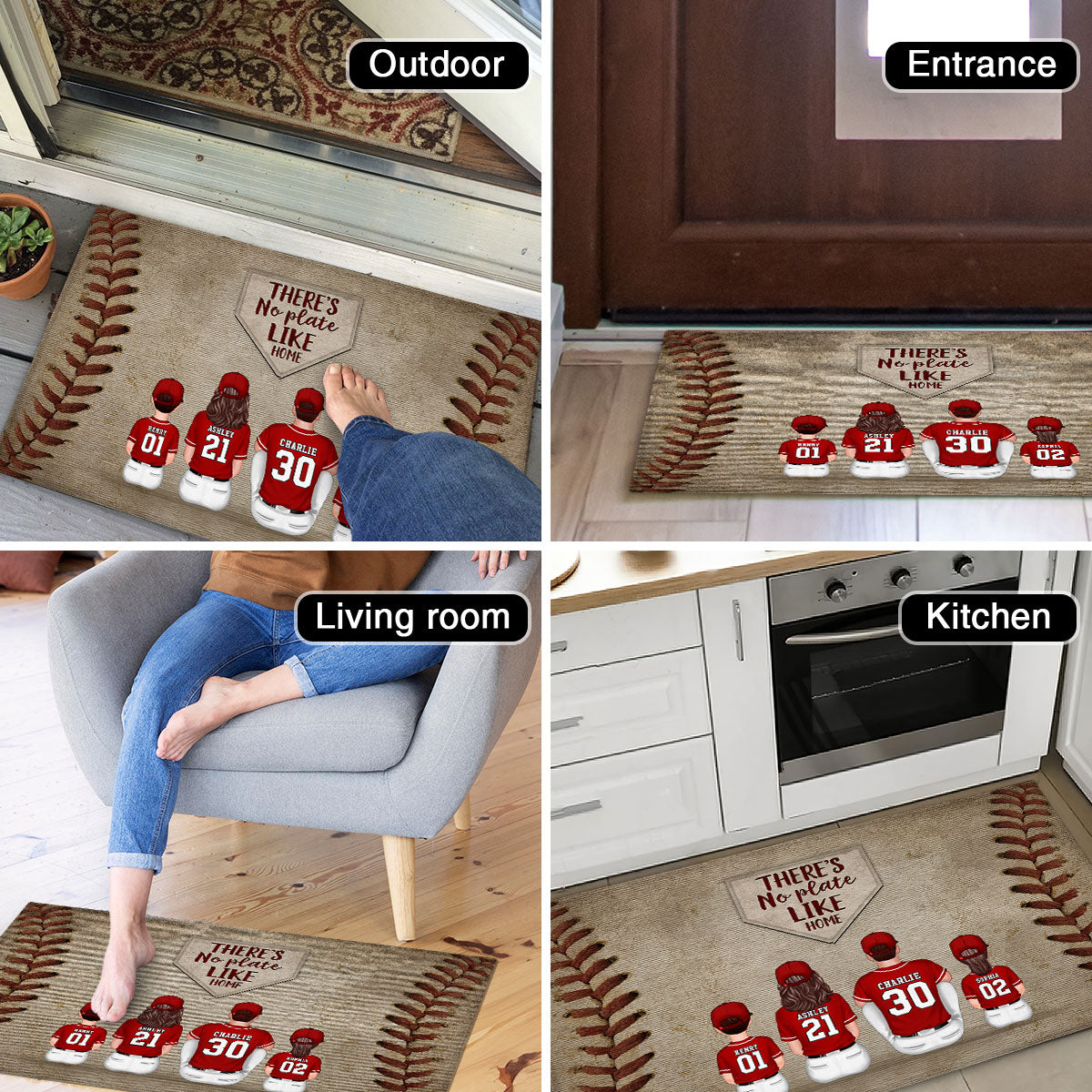 There's No Plate Like Home Family Sitting Personalized Mat, Baseball Decor