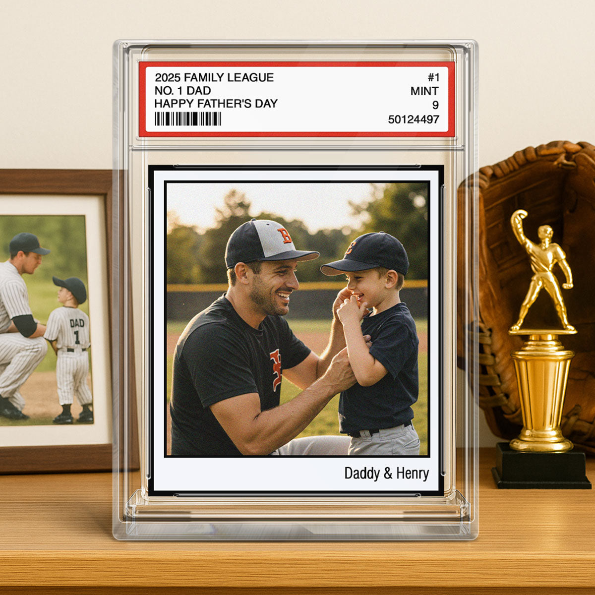 Custom Photo No. 1 Dad Trading Card Vintage Style Personalized Acrylic Block Plaque