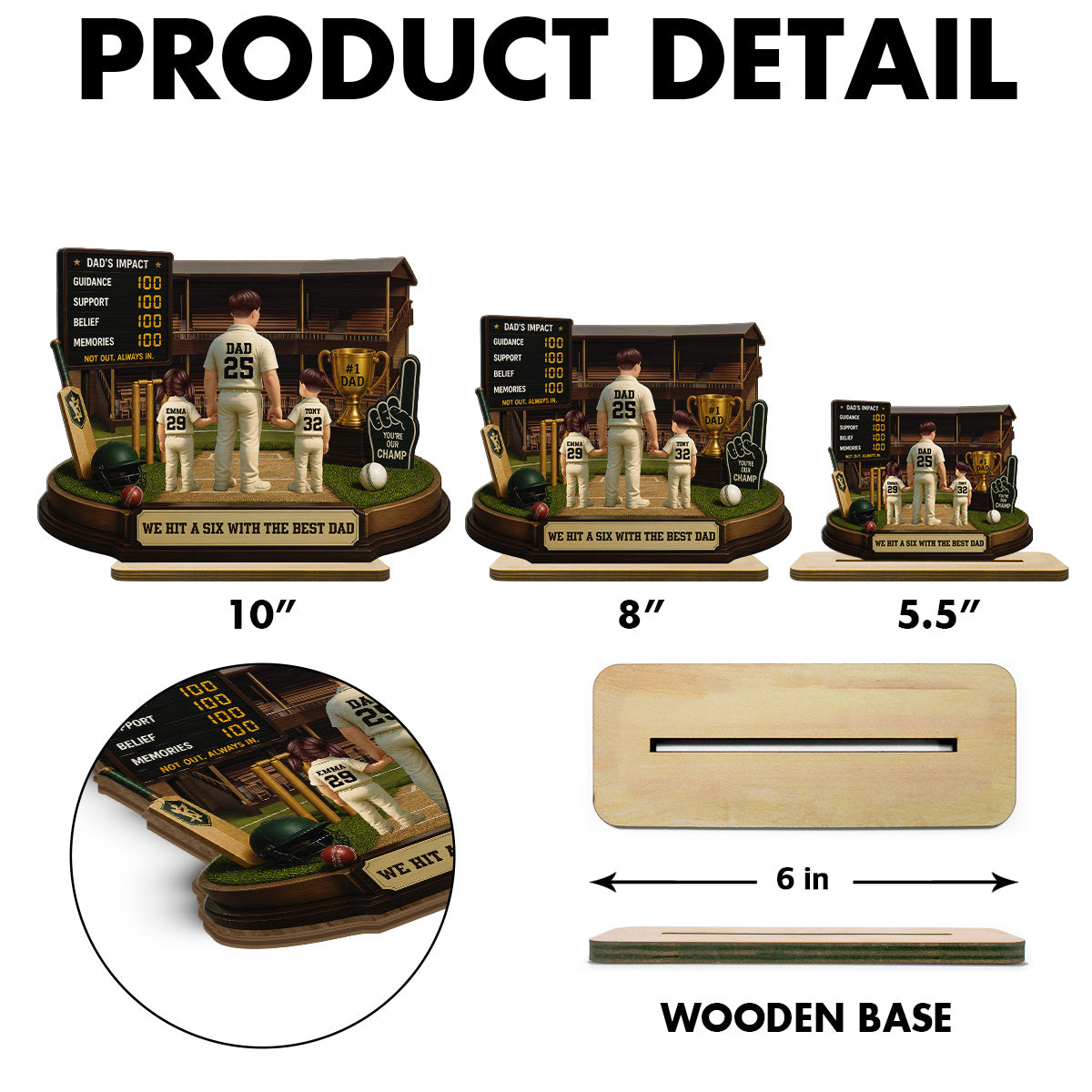 Hit A Six With The Best Dad Cricket Dad - Personalised 2-Layered Wooden Plaque - Father's Day Gift For Husband, Dad