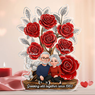 Eternal Love Timeless Roses Tree Couple Together - Personalized Acrylic Block Plaque - Valentine's Day Gift For Couple, Gift For Her, For Him