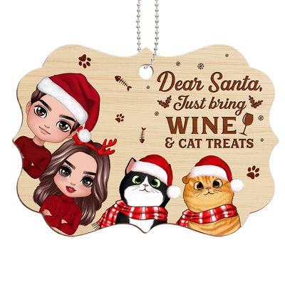 Dear Santa Just Bring Wine & Cat Treats Funny Personalized Wooden Ornament