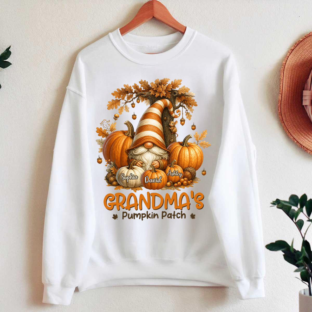 Gnome Grandma's Pumpkin Patch Personalized Fall Sweatshirt, Cozy Fall Sweatshirt for Grandma