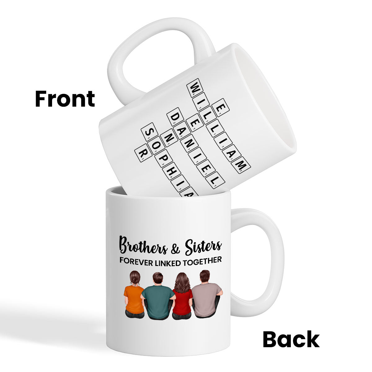 Brothers Sisters Family Linked Together Crossword Puzzle Art Personalized Mug