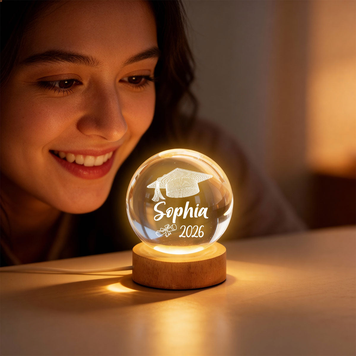 Graduation Senior Illusion Graduation Cap - Personalized Crystal Ball LED Night Light - Gift For Graduation Day, Graduation Gift, Keepsake
