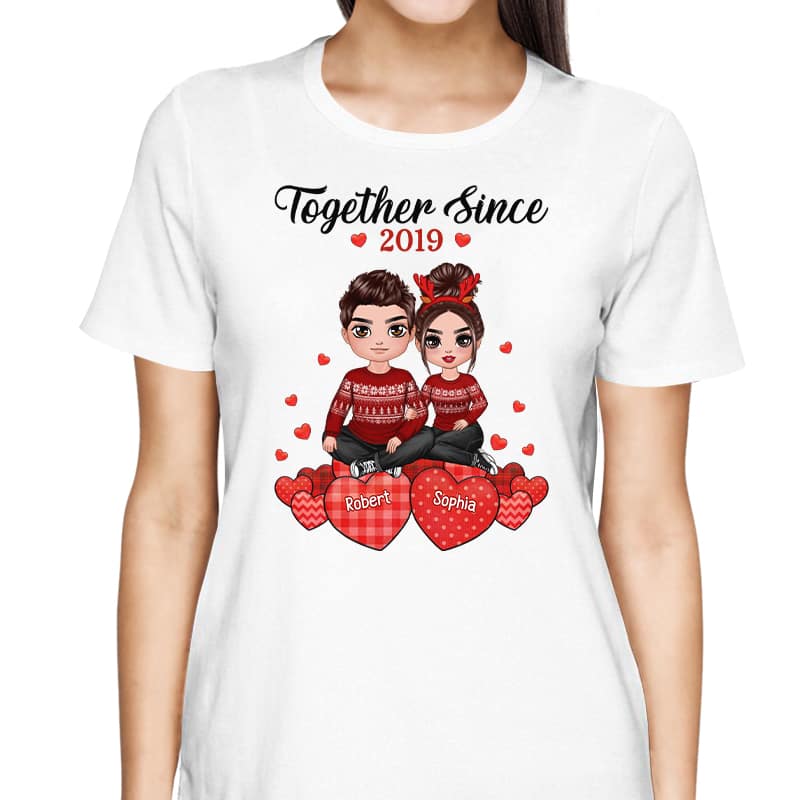 Doll Couple Sitting On Hearts Personalized Shirt