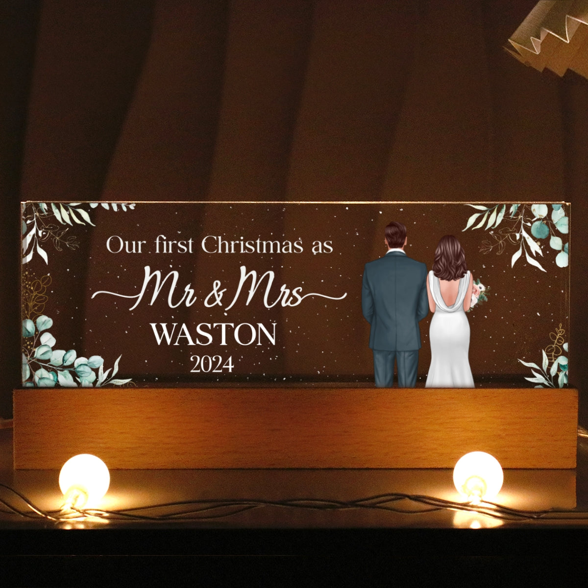 First Christmas As Mr Mrs Personalized Acrylic Block LED Night Light