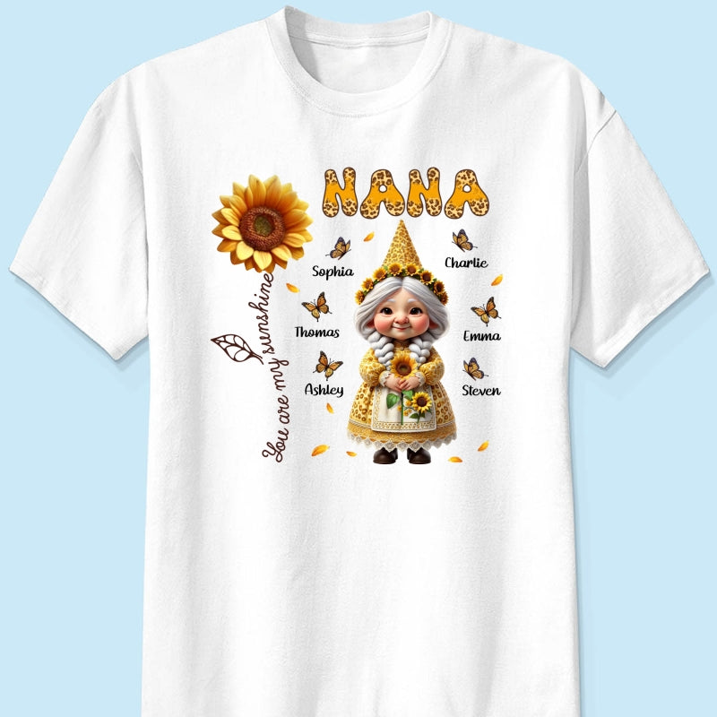 Leopard Sunflower Gnome Grandma Personalized Shirt, Gift For Grandma