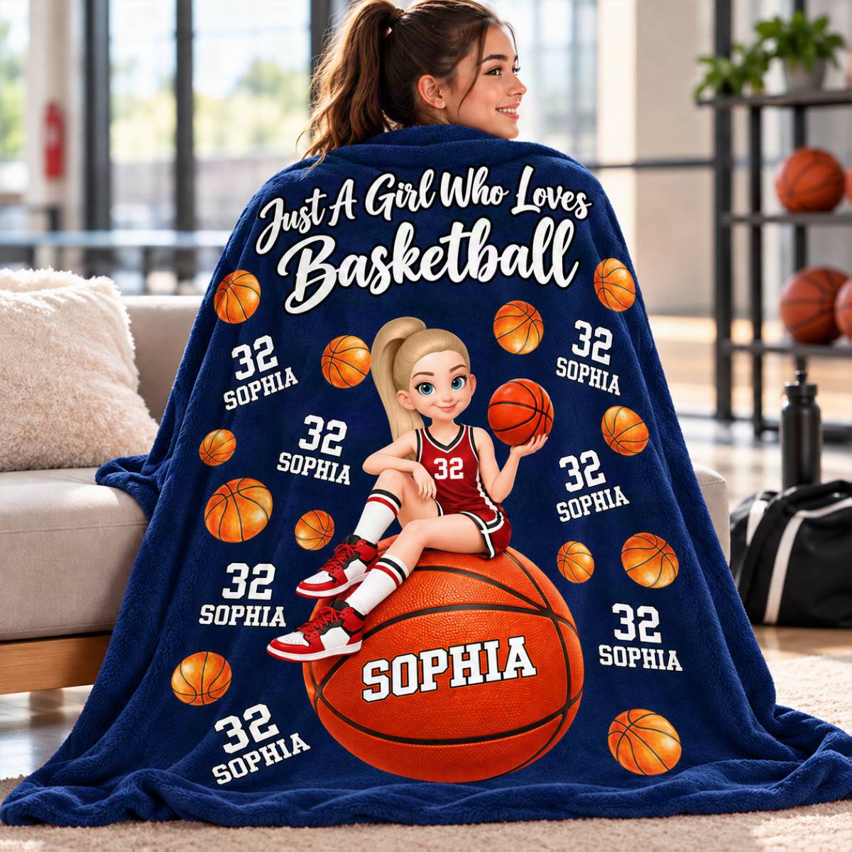 Proud Basketball Player Slay Girl Custom Name & Number - Personalized Fleece Blanket - Christmas Gift For Volleyball Players, Granddaughter, Daughter