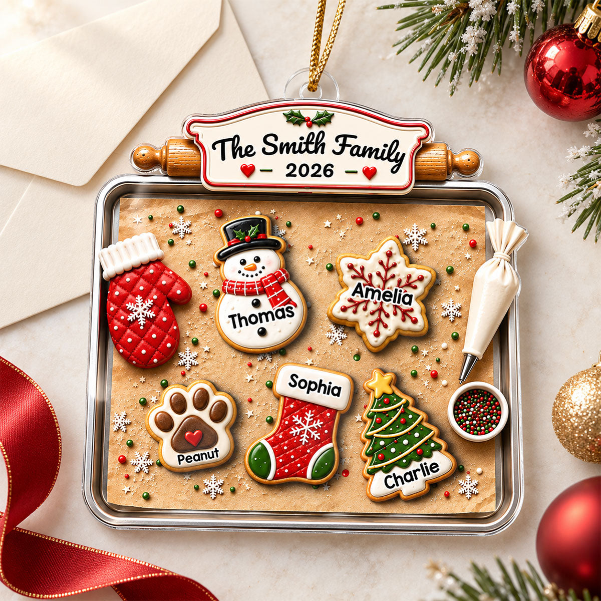 Family Gingerbread Cookie - Personalized Acrylic Ornament - Family Holiday Keepsake Gifts
