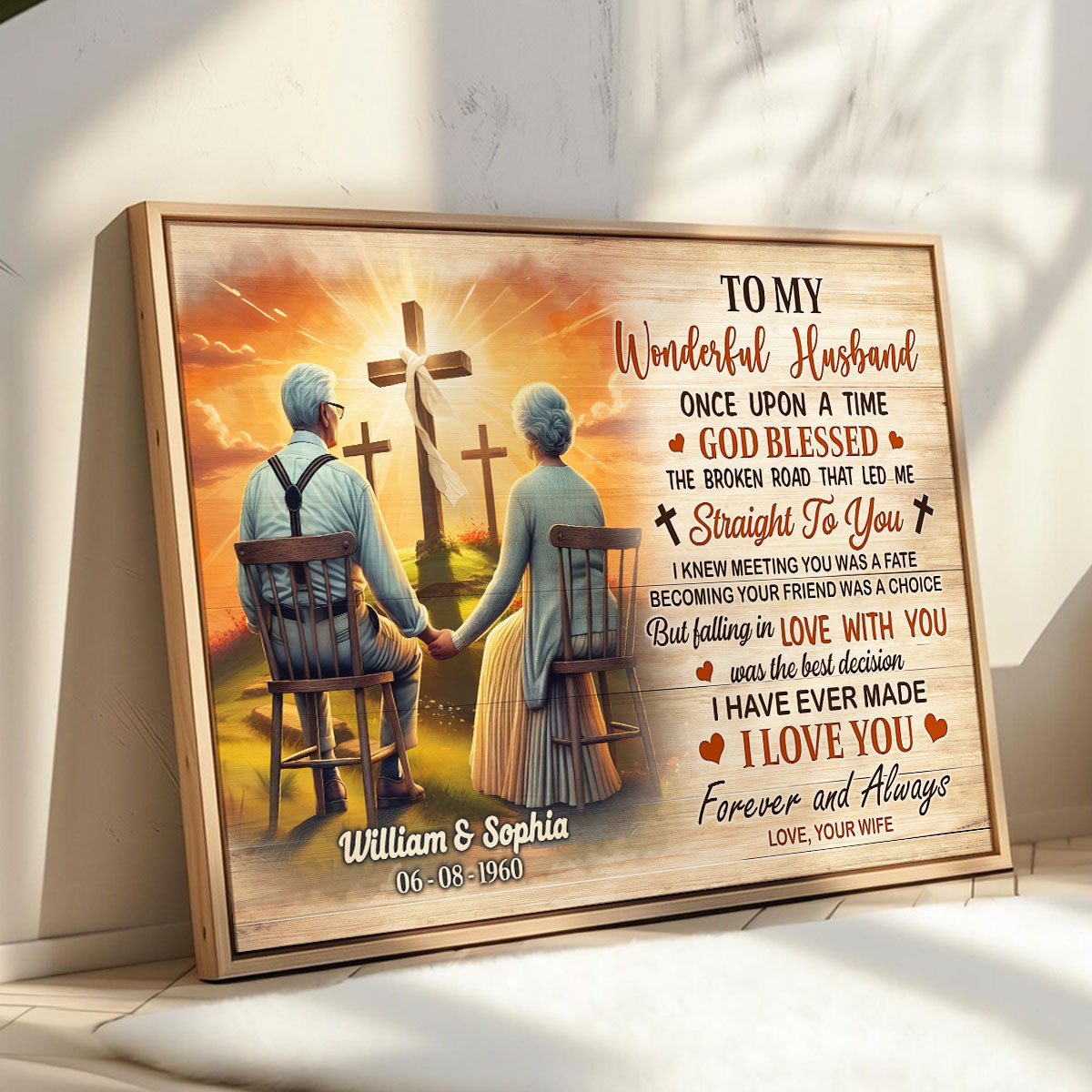 Cross God Gave Me You Old Couple Sitting Personalized Poster, Anniversary  Gift For Him, Her, Husband, Wife