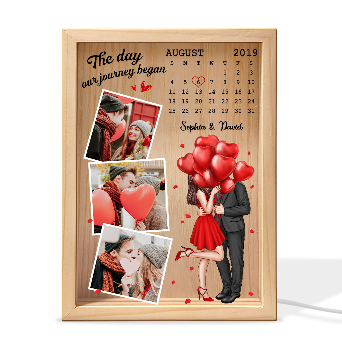 Couple Standing Kissing Calendar Date Photos Personalized Frame Light Box