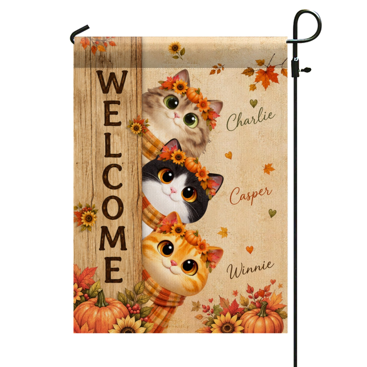 Cozy Fall Cat Welcome - Personalized Garden Flag