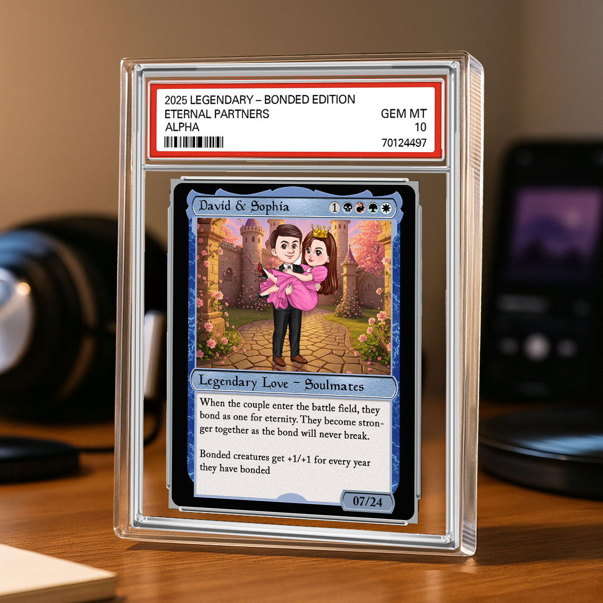 Couple Cute Cartoon Fantasy Trading Card Style Personalized Acrylic Block Plaque, Gift For Couple