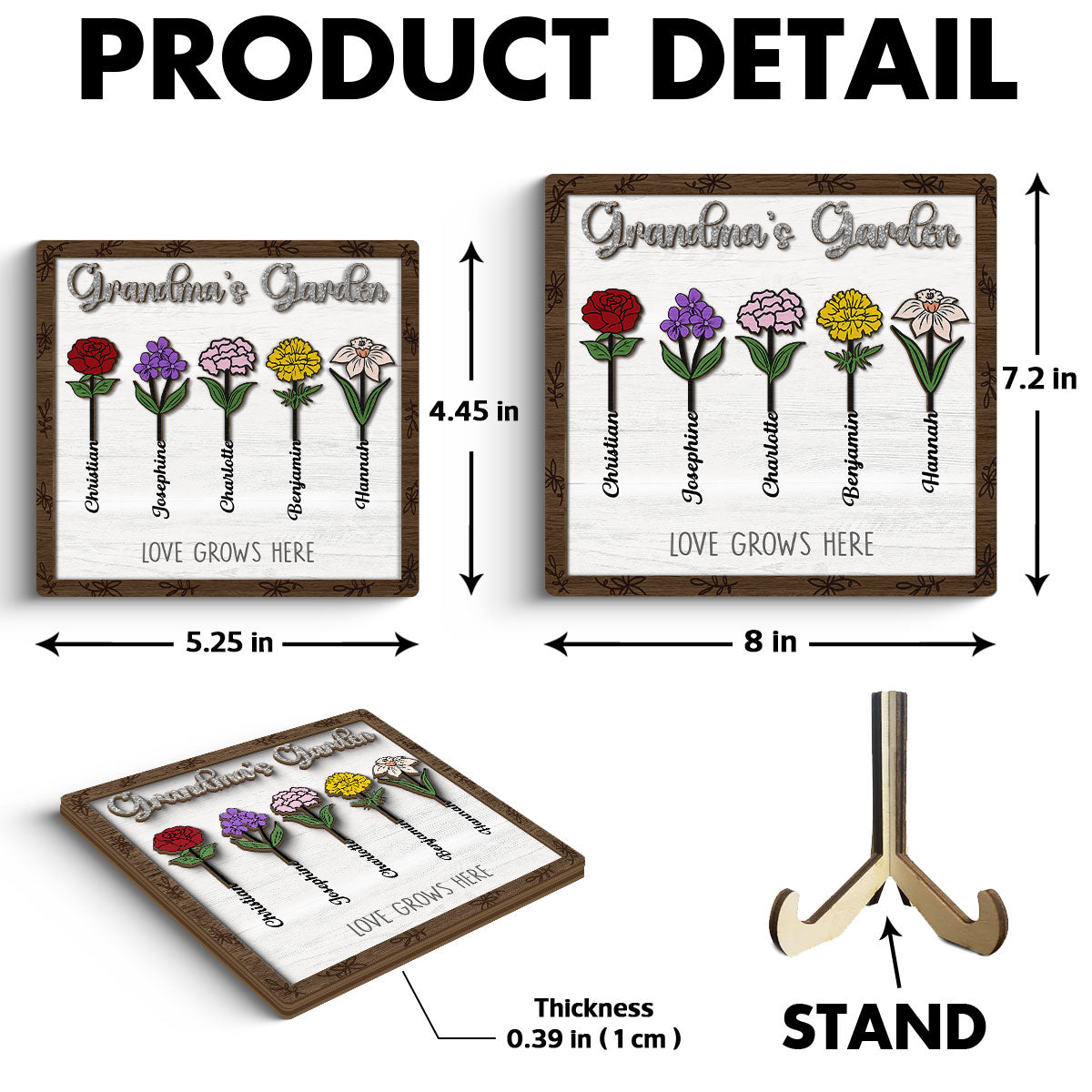 Grandma's Garden Birth Month Flower Personalized 2-Layer Wooden Plaque