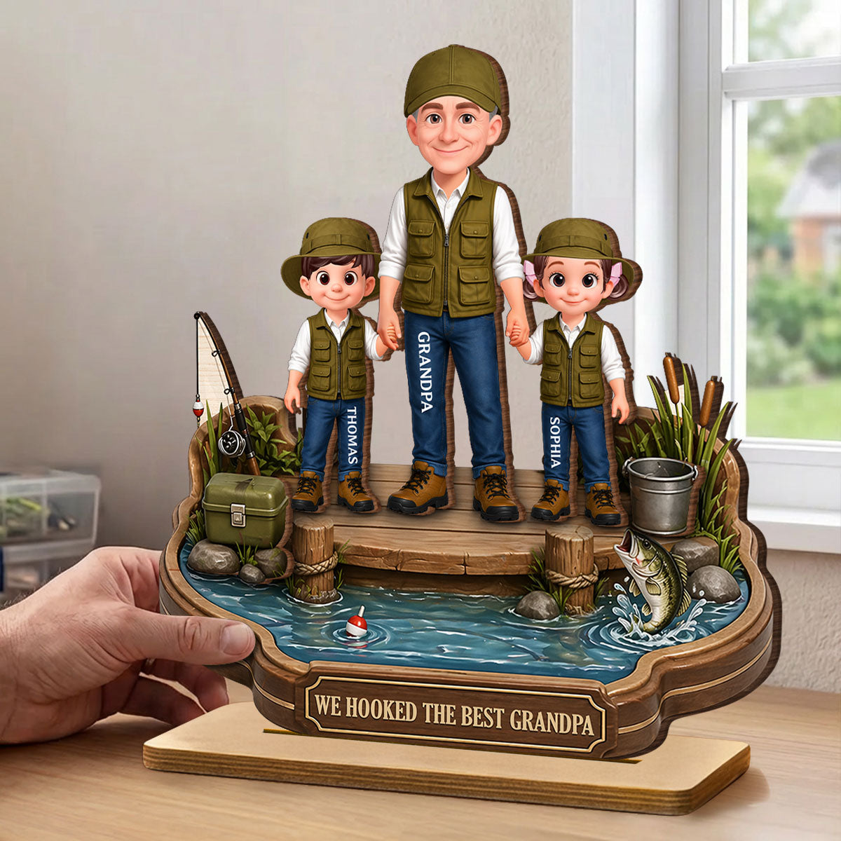 Grandpa's Little Fishing Partners - Personalized 2-Layered Wooden Plaque - Heartfelt Gift For Fishing Grandpa