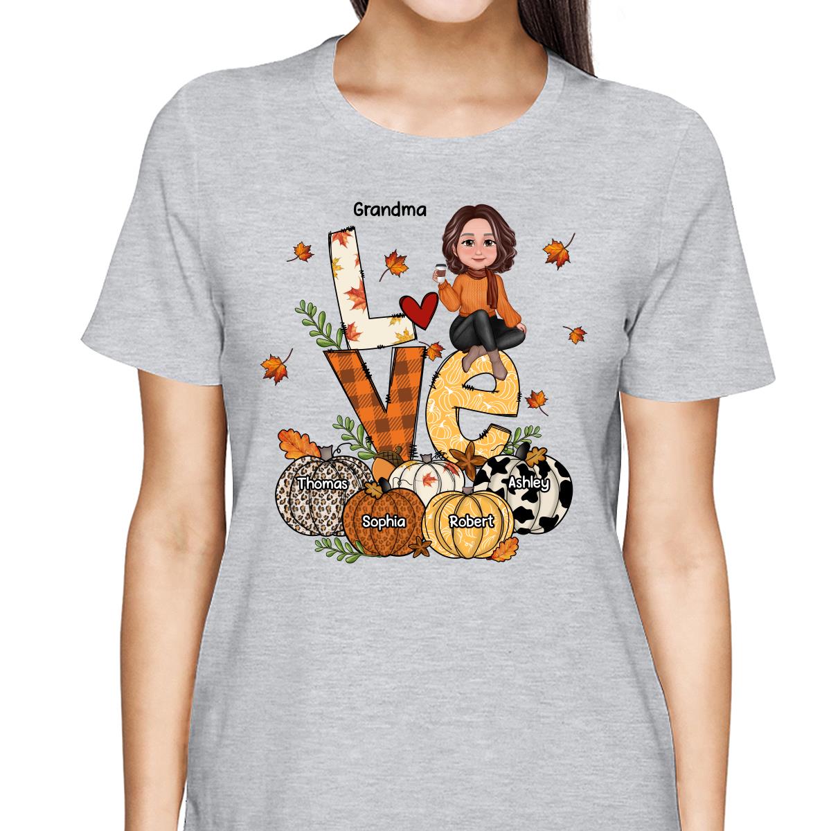 Fall Season LOVE Stack Grandma Mom Kids Personalized Shirt