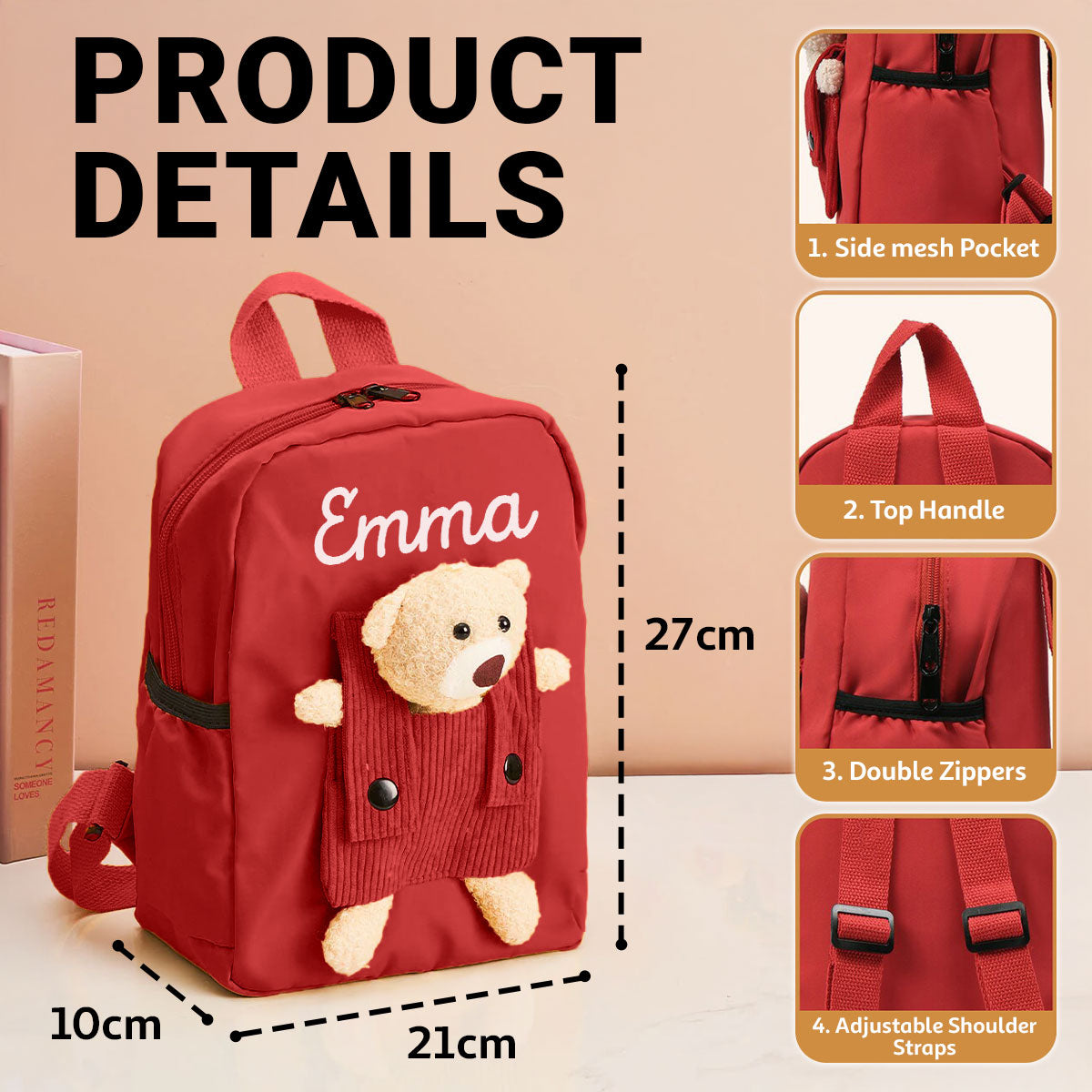 Cute Teddy Bear Nursery Backpack School Bag with Printed Kid’s Name, Back to School Gift for Kids