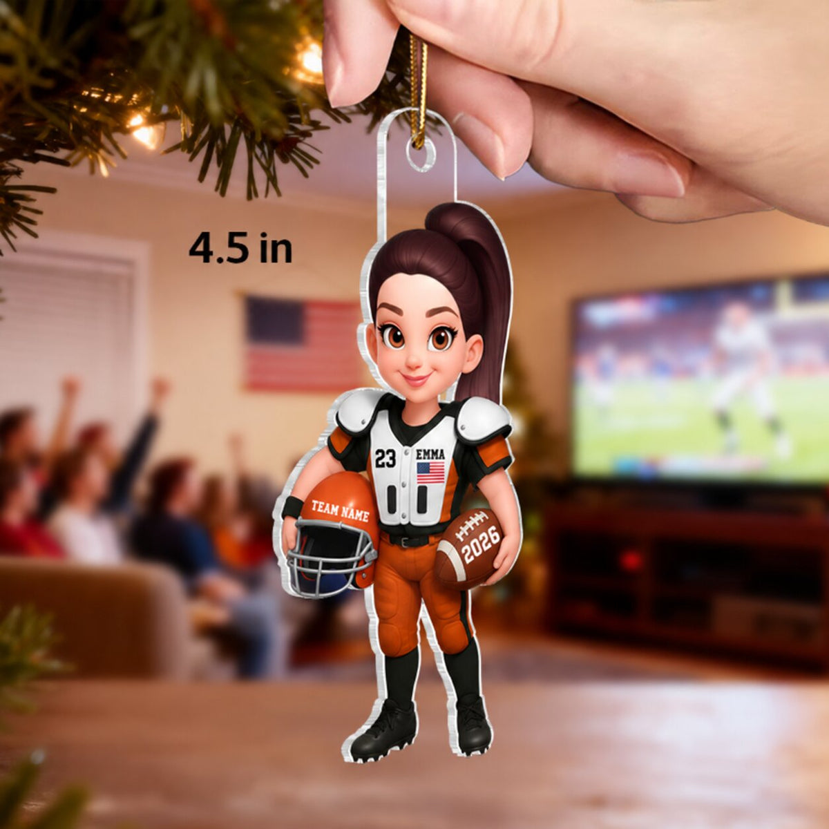 3D Effect Proud American Football Player - Personalized Acrylic Car Hanger - Gift For Football Lovers, Grandson, Son, Husband