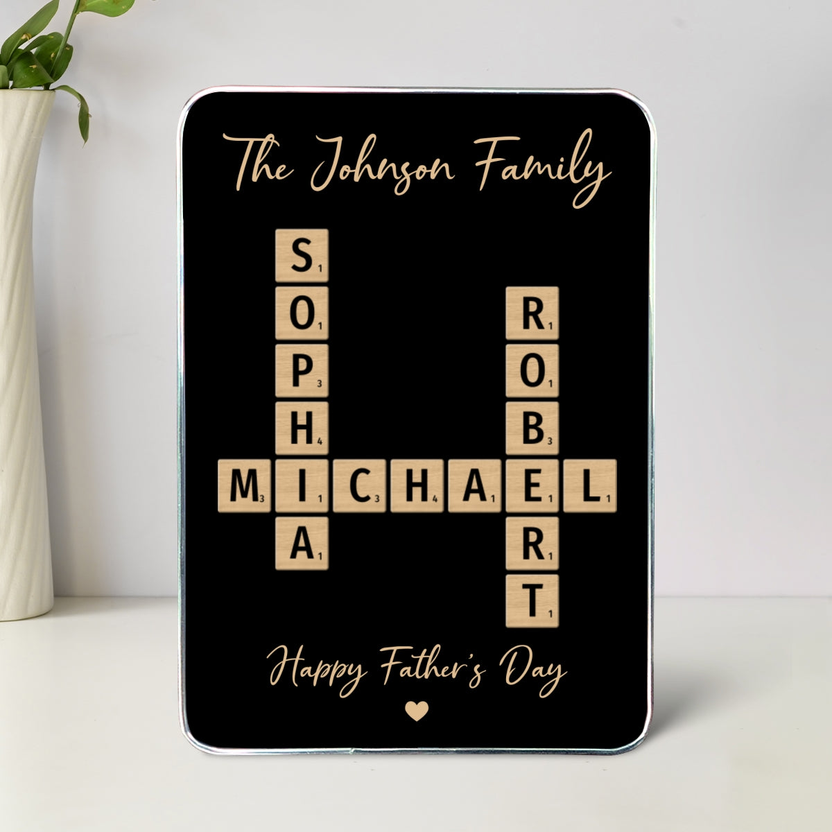 Family Names Crossword Puzzle Art Personalized Mirrored Picture Frame, Gift For Dad, Mom