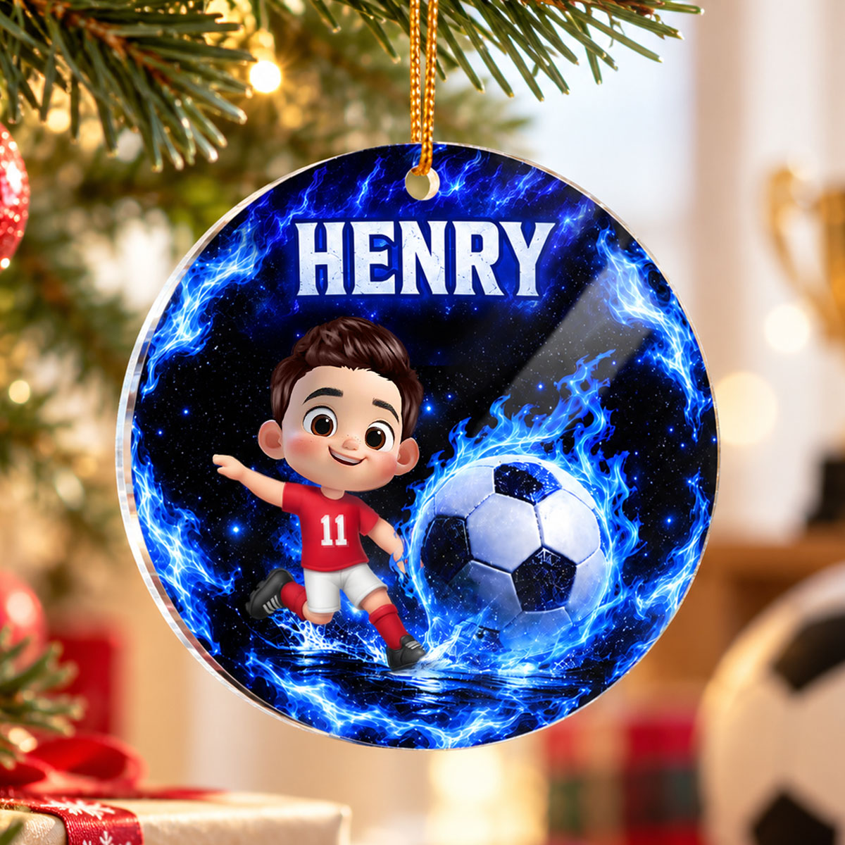 Soccer Trendy Design Ornament for Boys Girls - Personalized Acrylic Ornament - Christmas Gift for Daughter, Son, Grandkids