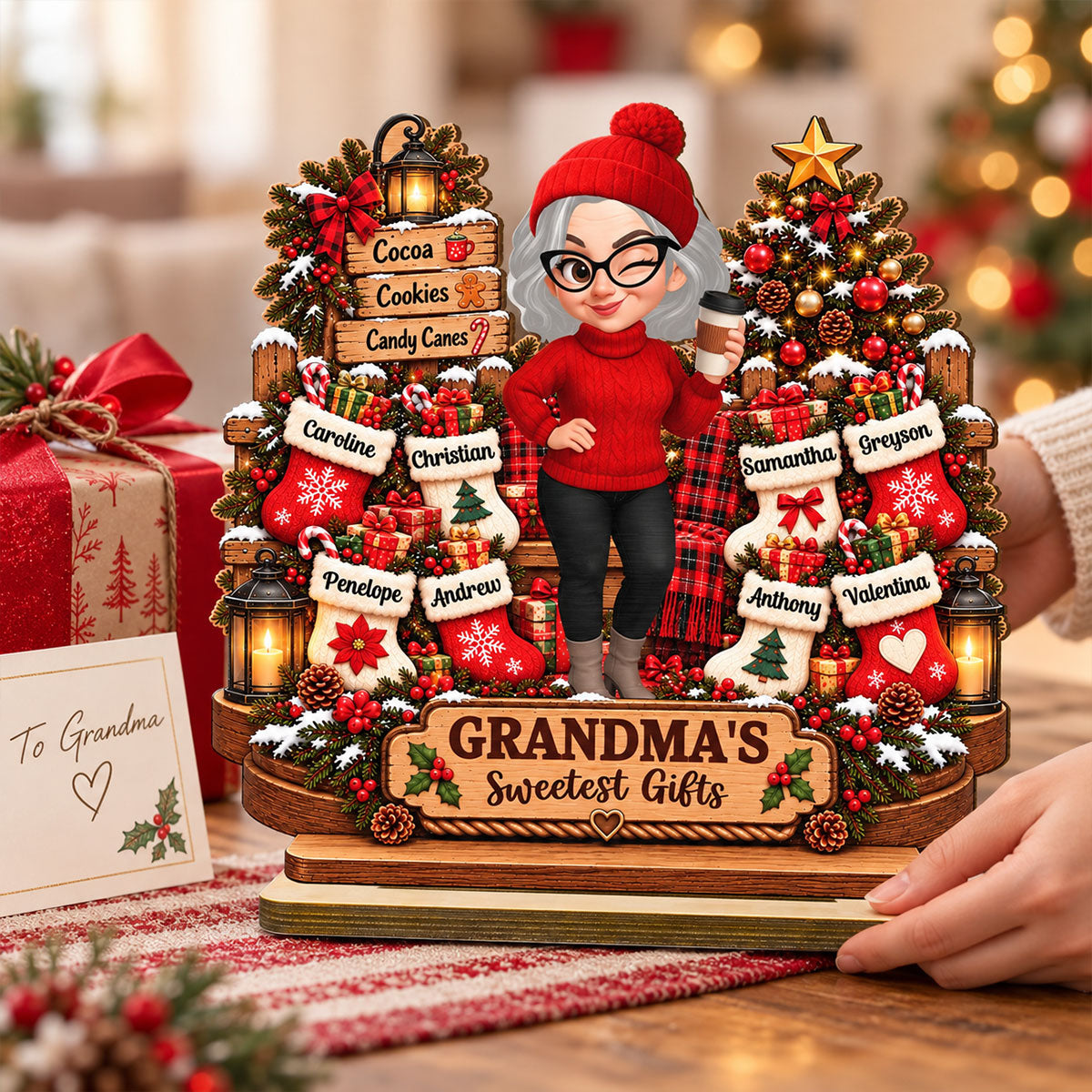 Grandma's Sweetest Gifts 2D Flat - Personalized 2-Layered Wooden Plaque - Christmas Decor For Grandma