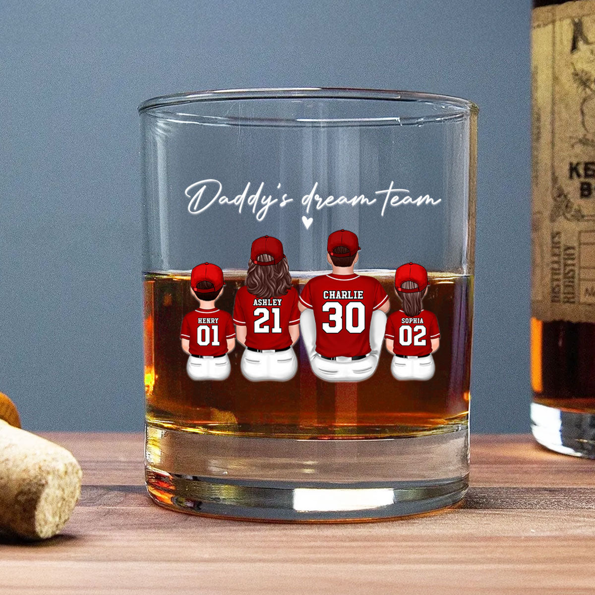 Baseball Daddy's Dream Team Personalized Wine Glass, Father's Day Gift for Dad, Gift for Husband