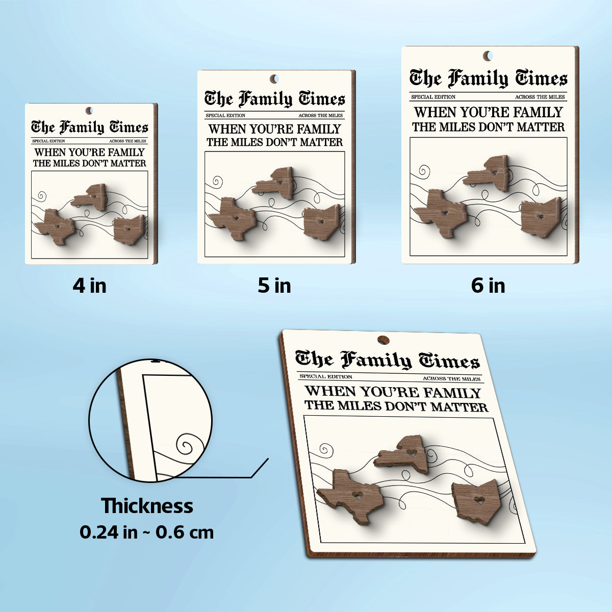 The Family Times Long Distance - Personalized Wooden Ornament - Togetherness Heartfelt Christmas Gift for Family