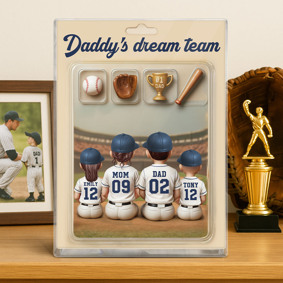 3D Effect Custom Figure Baseball Family Daddy's Dream Team Personalized Rectangle Acrylic Block Plaque