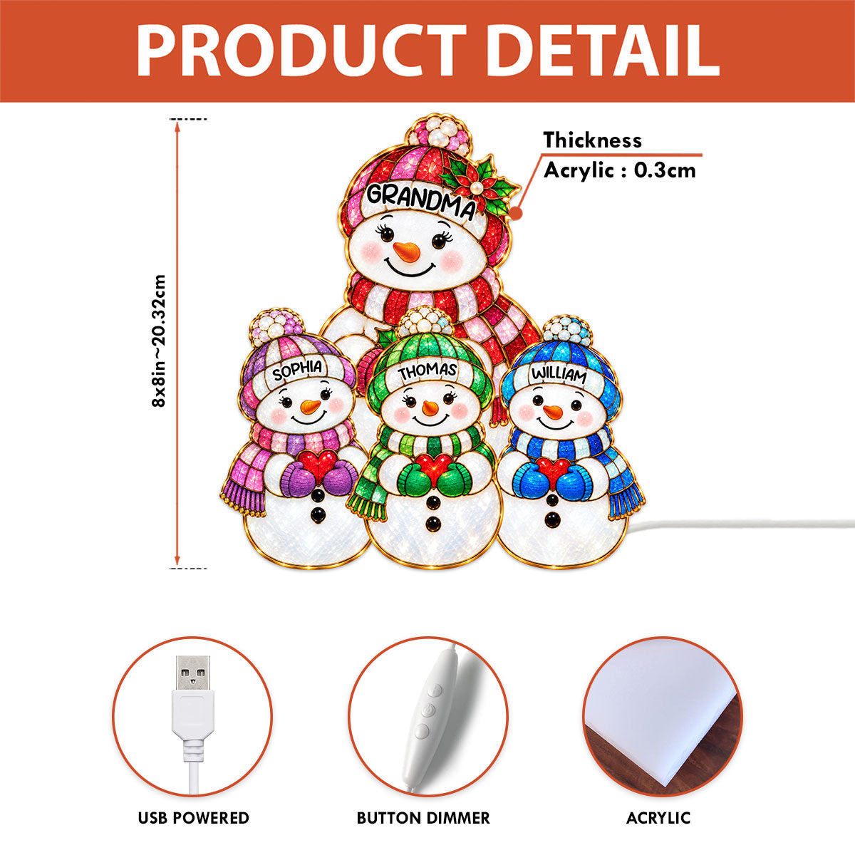 Cute Snowman Grandma Grandpa & Grandkids 2D Flat Printed - Personalized Light Box - Christmas Decor For Family, Grandma, Grandpa