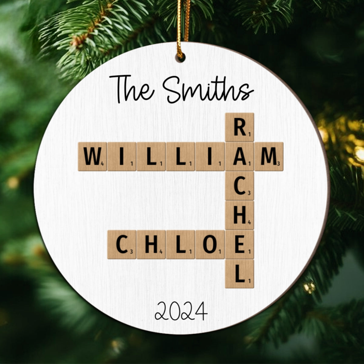 Rustic Family Names Crossword Puzzle Art Personalized 2-Layer Wooden Ornament, Christmas Gift For Family, For Parents, Grandparents, Siblings, Children