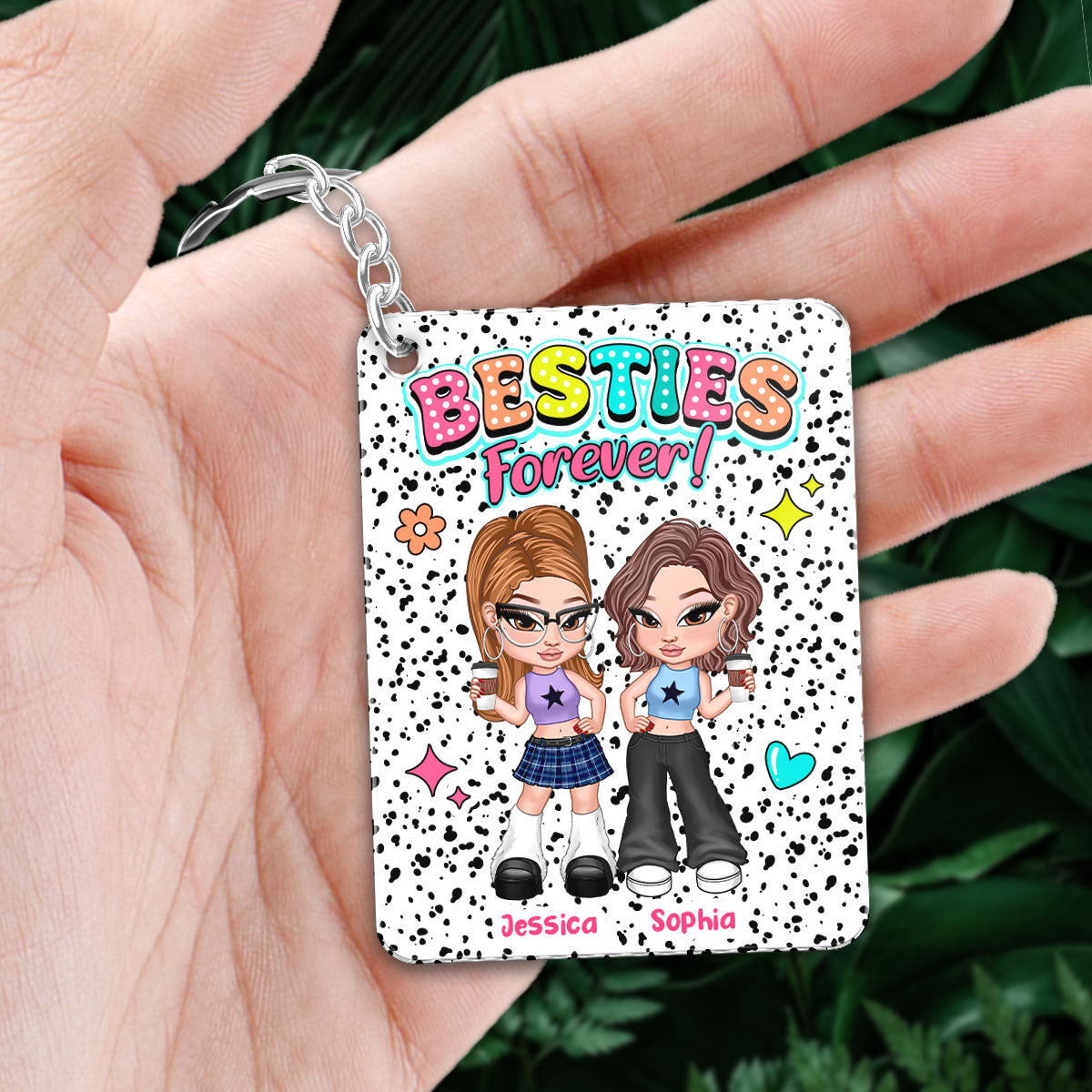 Y2K Besties Dalmation Dot Colorful Pattern Personalized Acrylic Keychain