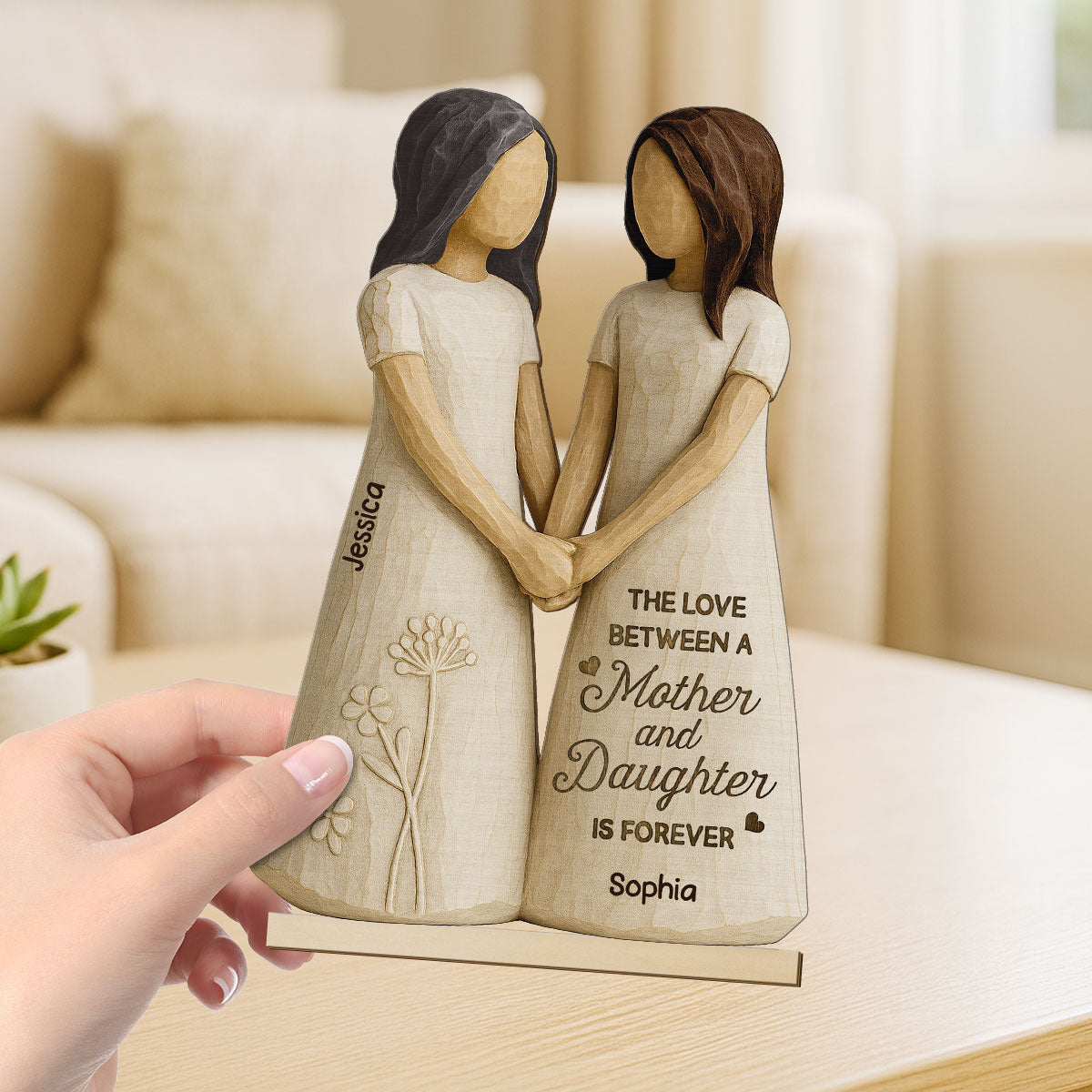 Love You Forever Daughter & Mother 3D Effect Personalized Standing Wooden Plaque, Gift for Daughter from Mom