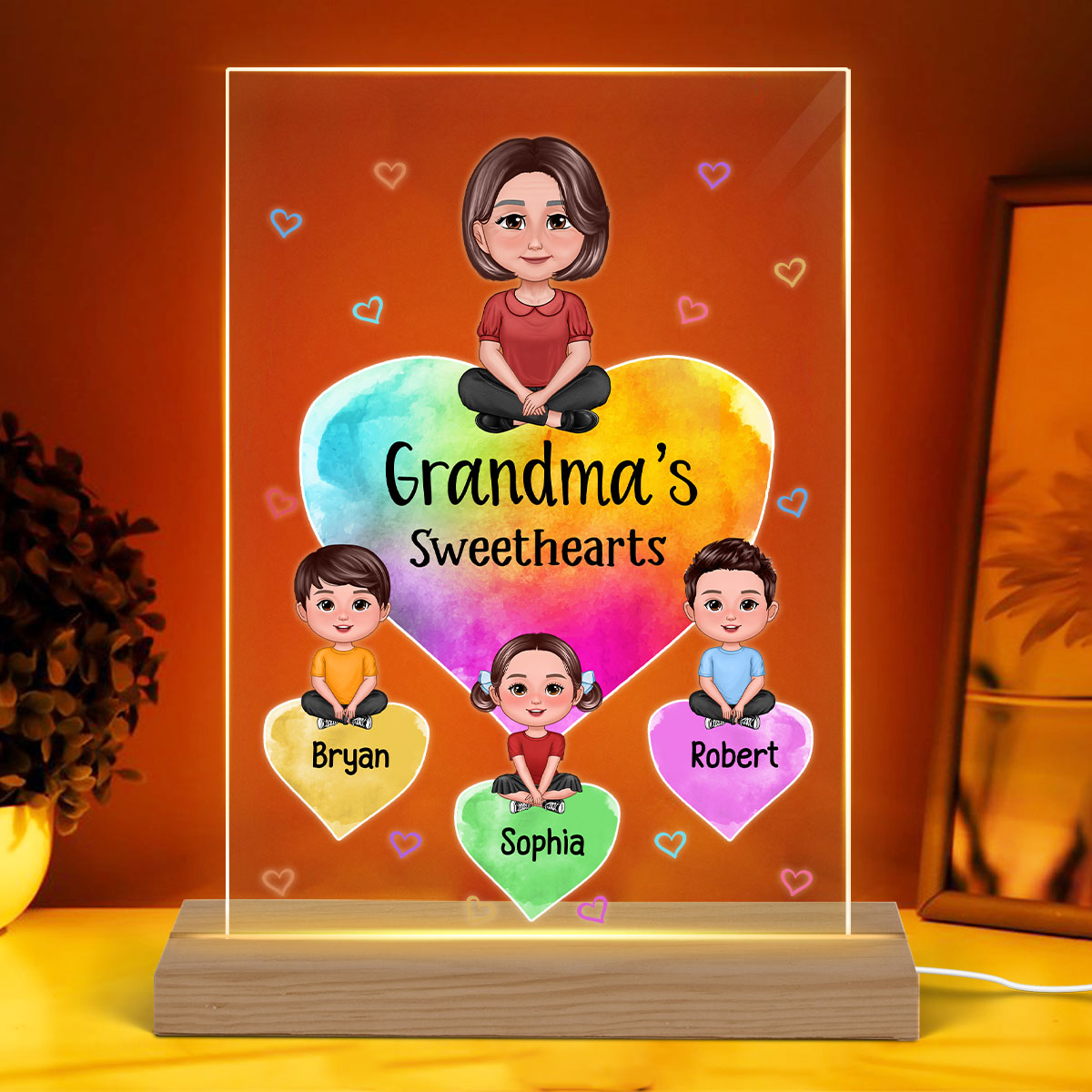 Pretty Doll Grandma Sweethearts Pattern Personalized Rectangle Acrylic LED Night Light