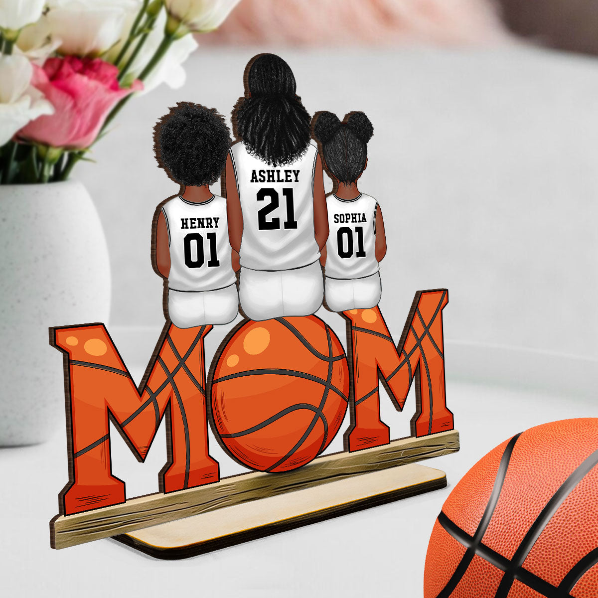 Basketball Mom And Kids - Personalized 2-Layered Wooden Plaque - Gift for Mom, Gift for Grandma, Gift for Wife
