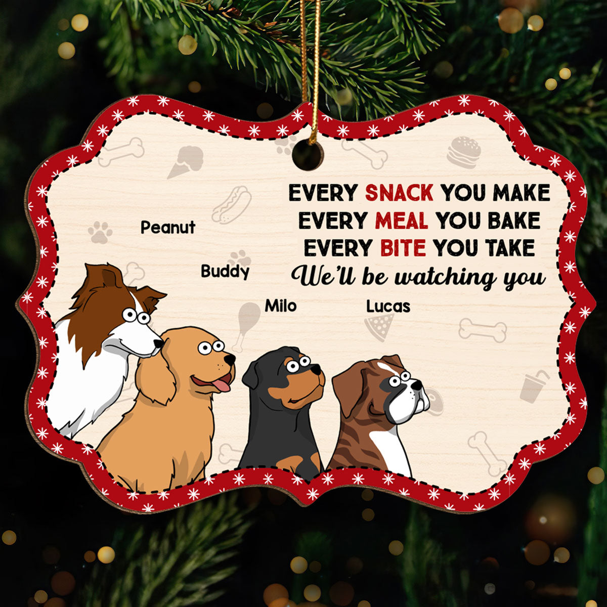 I‘ll Be Watching You Funny Dogs Cartoon Personalized Wooden Ornament