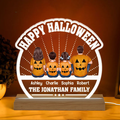 Happy Halloween Back View Family Personalized Custom Shaped Acrylic Plaque With LED Night Light