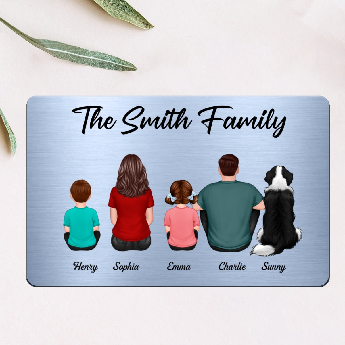 Family Sitting Back View Couple Kid Dog Cat Personalized Wallet Insert Metal Wallet Card