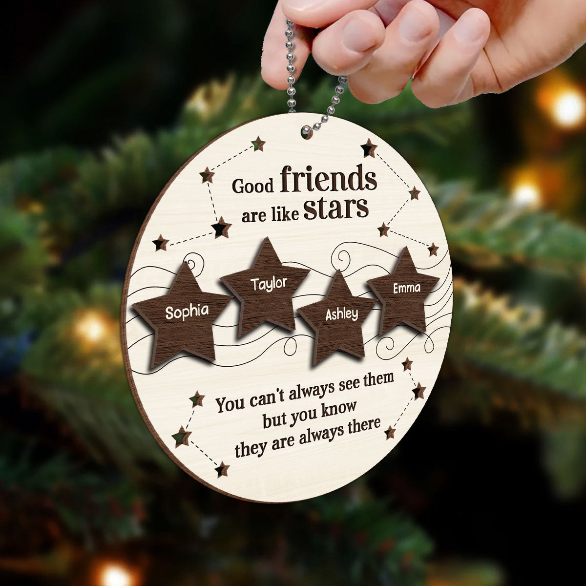Good Friends Like Stars Friendship Gift Personalized 2-Layer Wooden Ornament