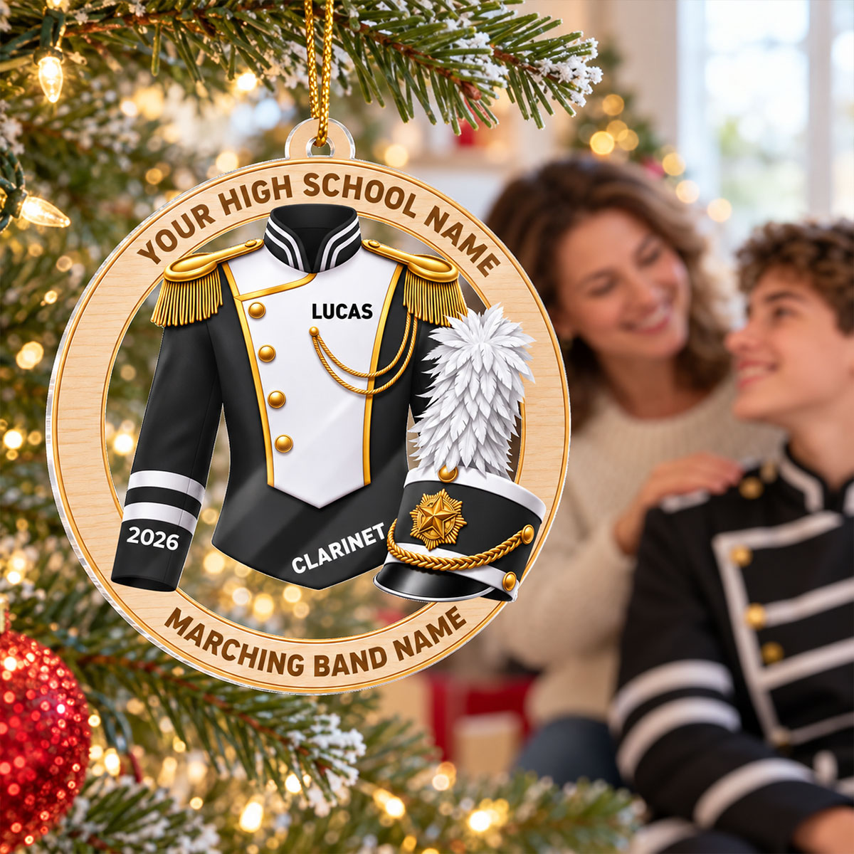 Custom Marching Band Uniform Trombone - Personalized Acrylic Ornament - High School Band Instrument Senior Gift, Christmas Gift for Daughter, Son