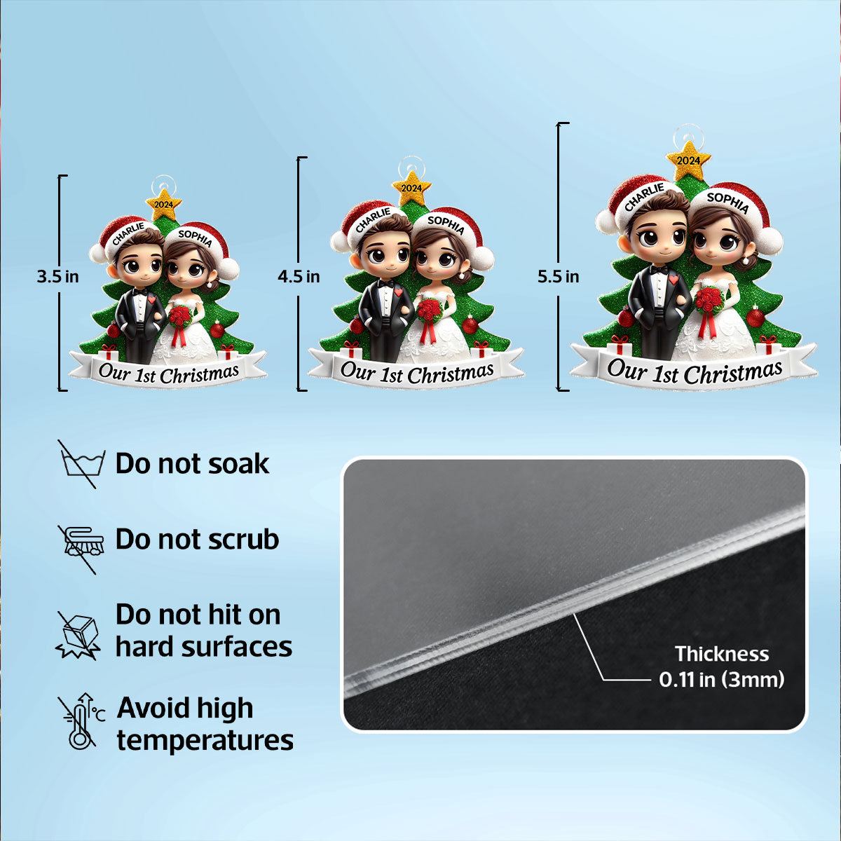 Our First Christmas Married Wedding Couple 2D Flat Acrylic Ornament, MR. & MRS. Gift