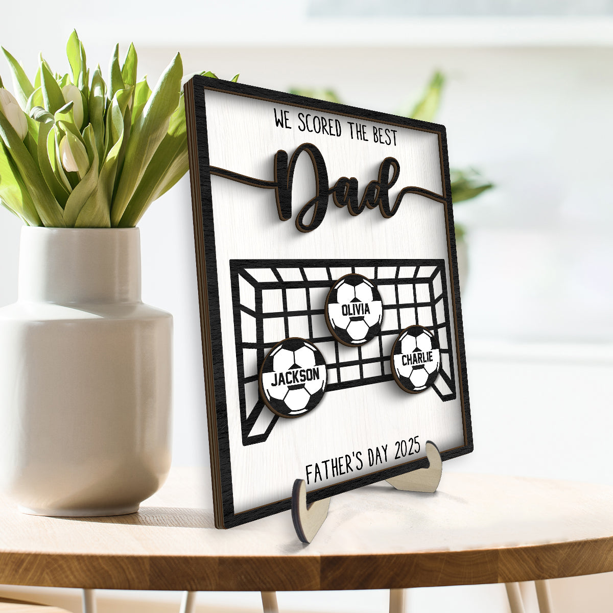 We Scored the Best Dad Personalized 2-Layered Wooden Plaque, Father's Day Gift for Soccer Dad