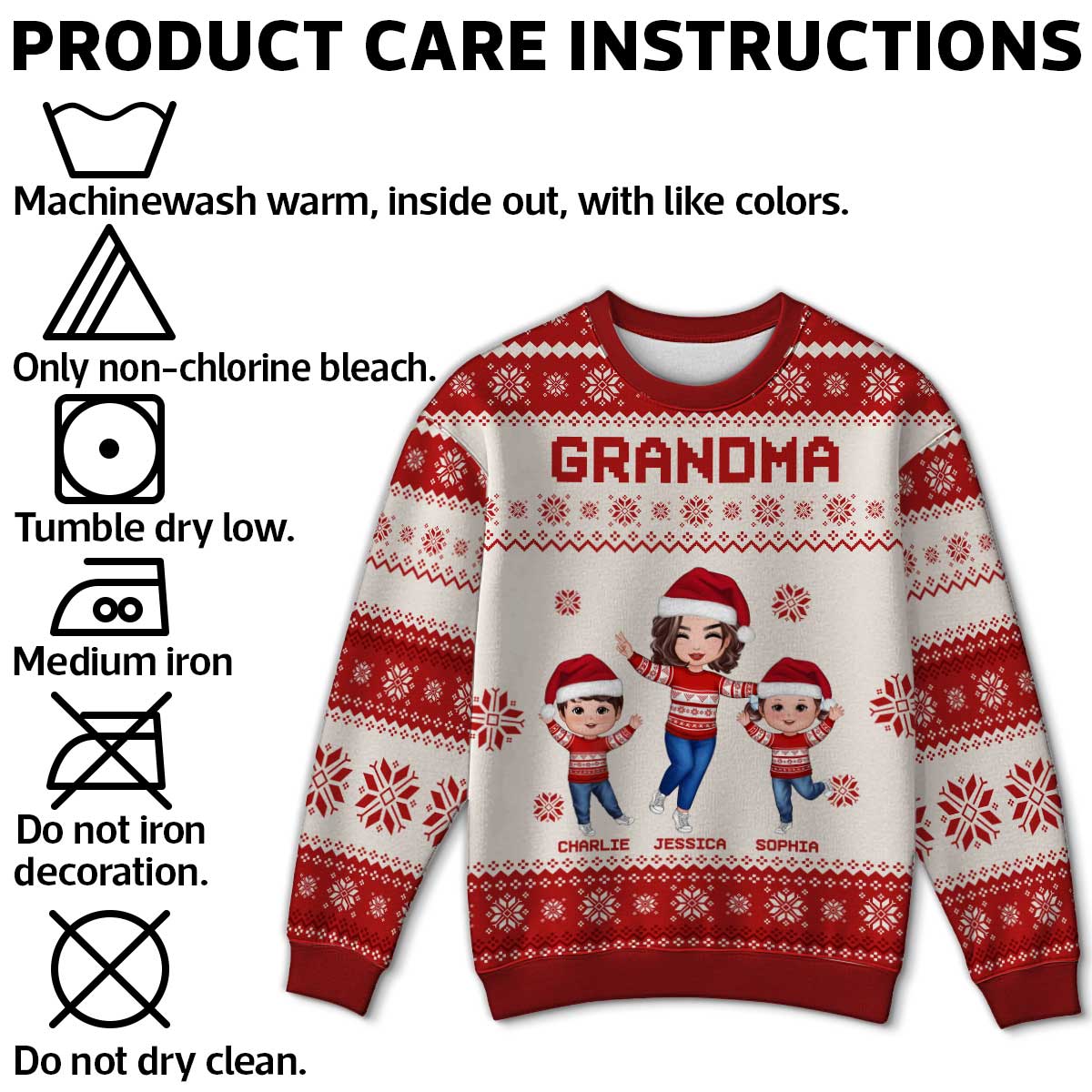 Happy Grandma Grandkids Personalized Faux Knitting Ugly Sweater, Gift For Grandma