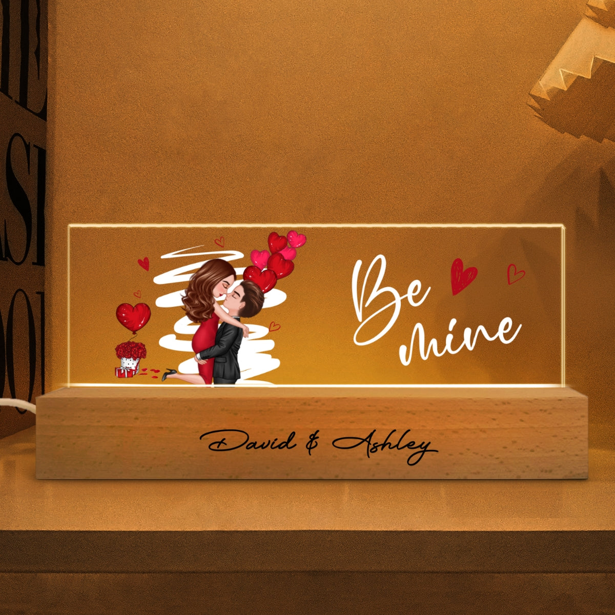 Be Mine Couple Kissing Personalized Acrylic LED Night Light, Anniversary Gift For Her, Gift For Him