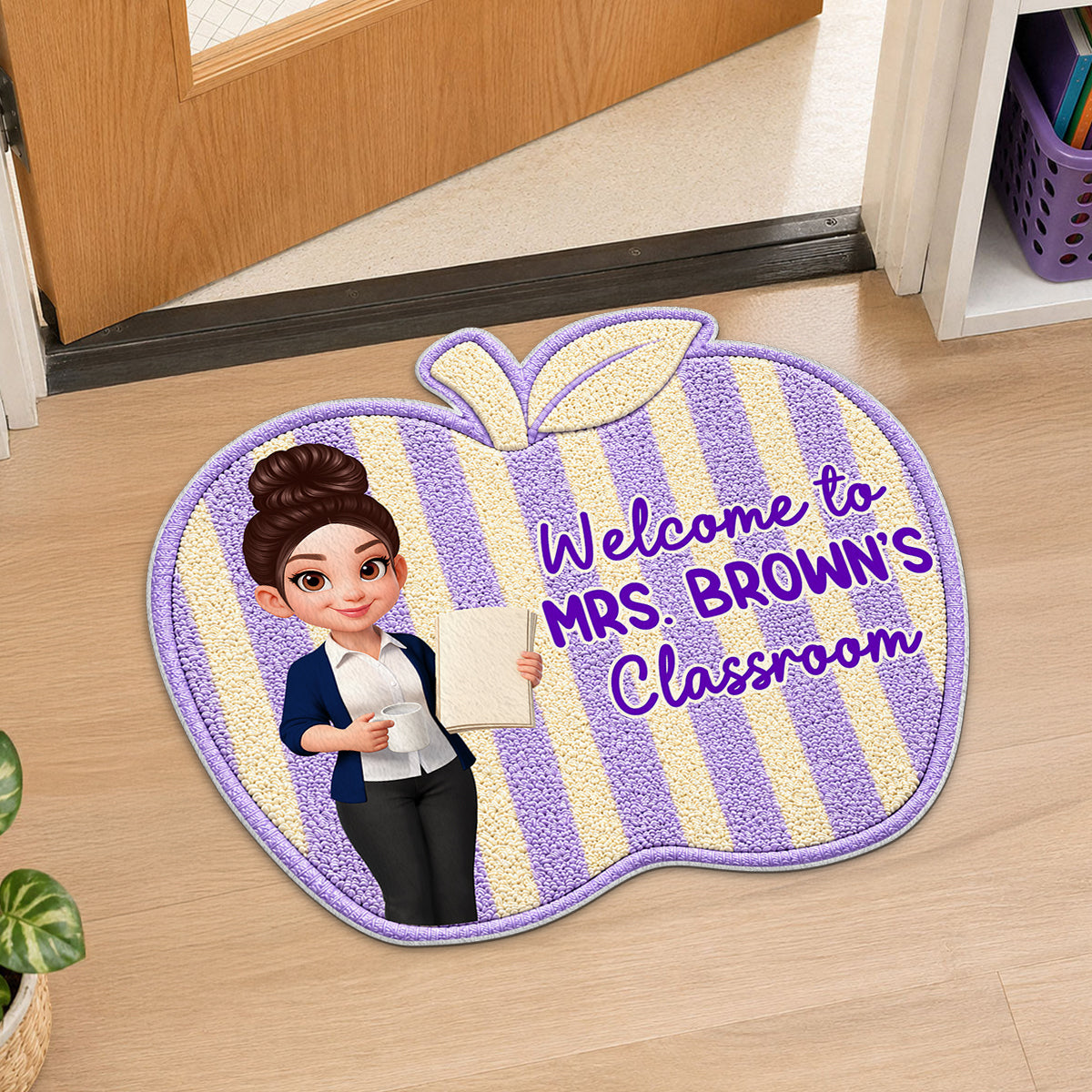 Trending Woman Style Teacher Apple Welcome To Classroom - Personalized Doormat - Back To School Gift For Teacher, Classroom Decor