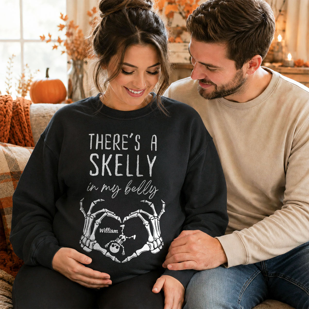 There's A Skelly In My Belly Halloween Pregnancy - Personalized Shirt - Spooky Mama Gift, Funny Pregnancy Gift